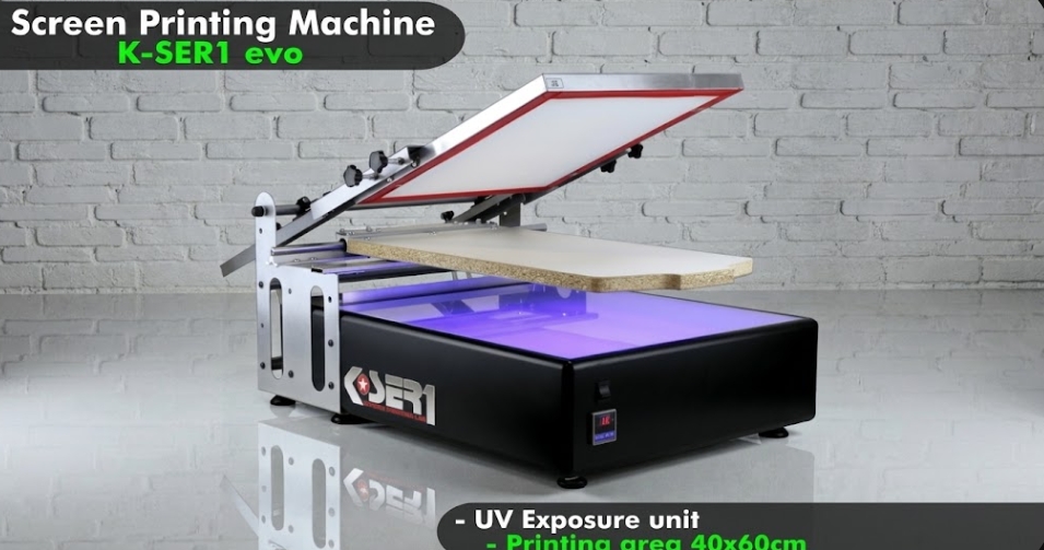 K-SER1 Evo screen printing machine with built-in UV exposure unit