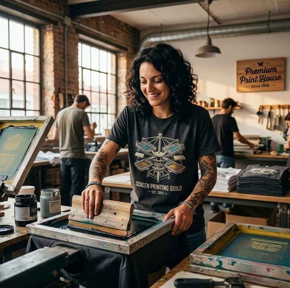 Screen printing machine in a small workshop