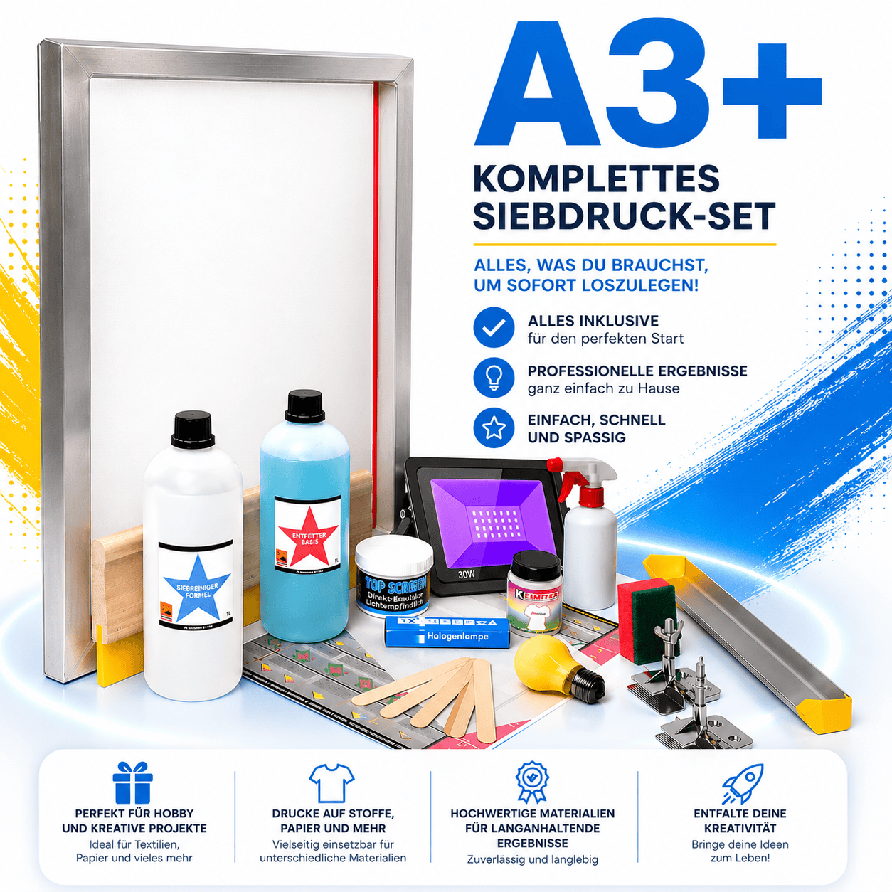 A3 Plus Siebdruck Set für Anfänger mit professionellem Zubehör von Keygadgets Siebdruck Set