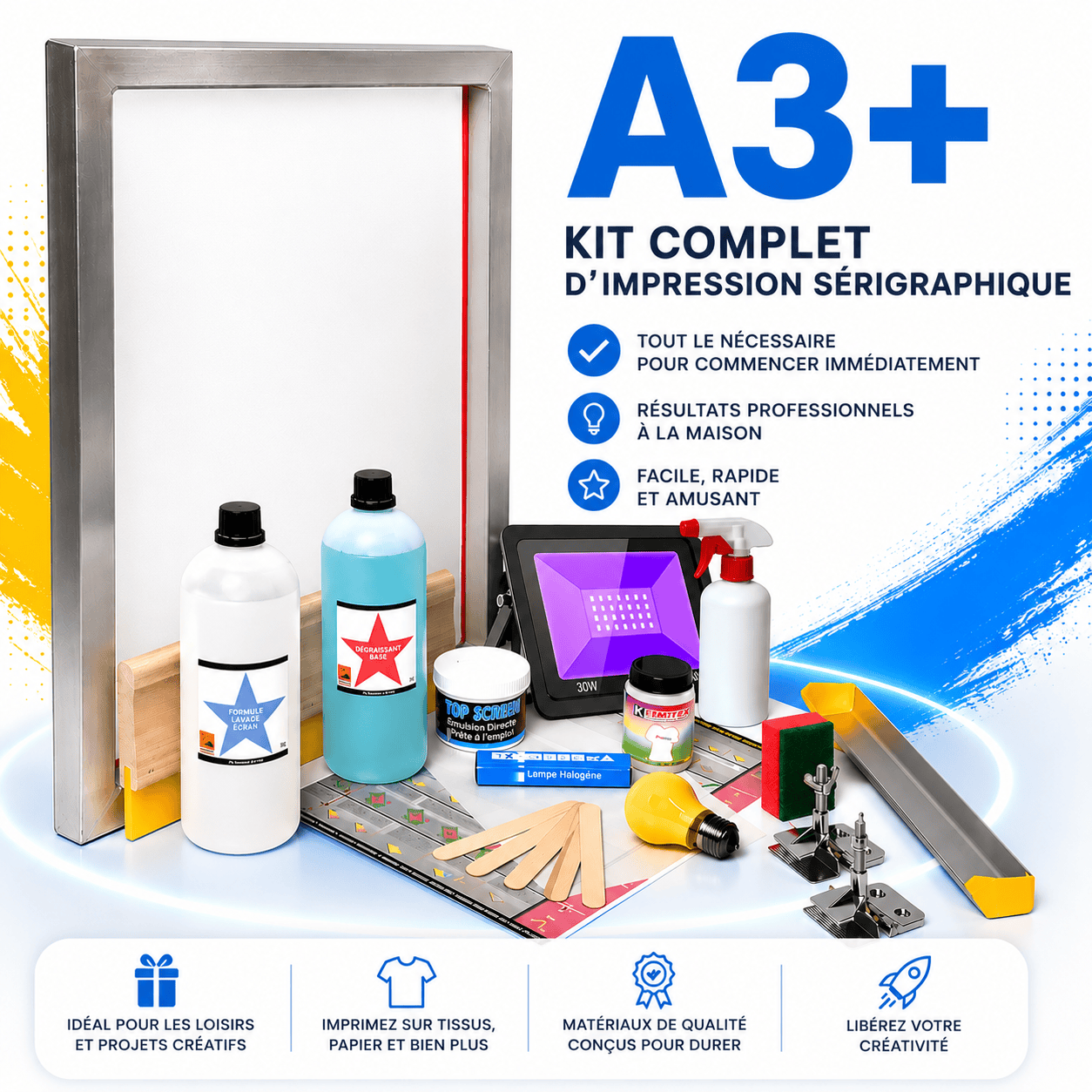 Kit de sérigraphie A3 plus complet pour débutants avec accessoires professionnels Keygadgets Kit de sérigraphie