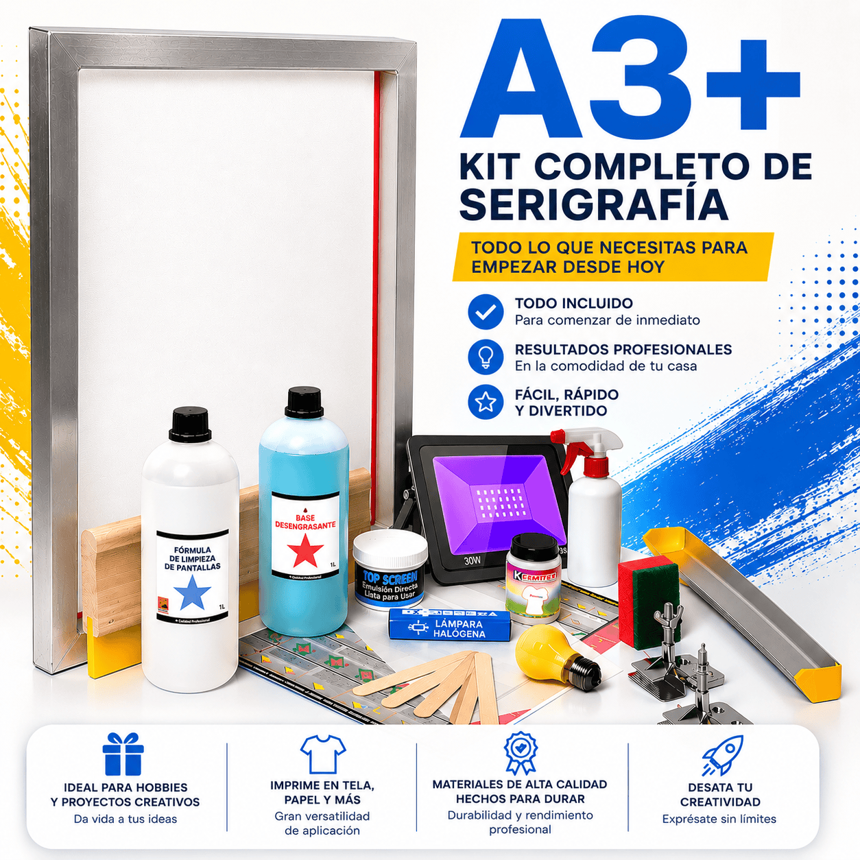 Kit de serigrafía A3 plus completo para principiantes con accesorios profesionales Keygadgets Kit de serigrafía textil